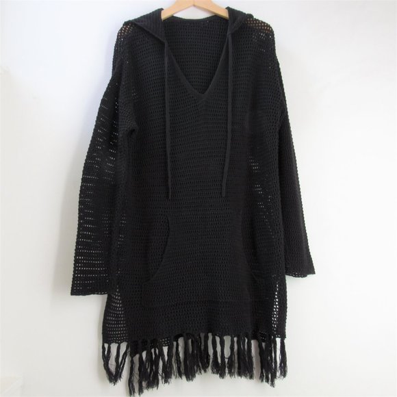 Hooded Crochet Knit Tunic With Fringe XXL 1X - Picture 1 of 4